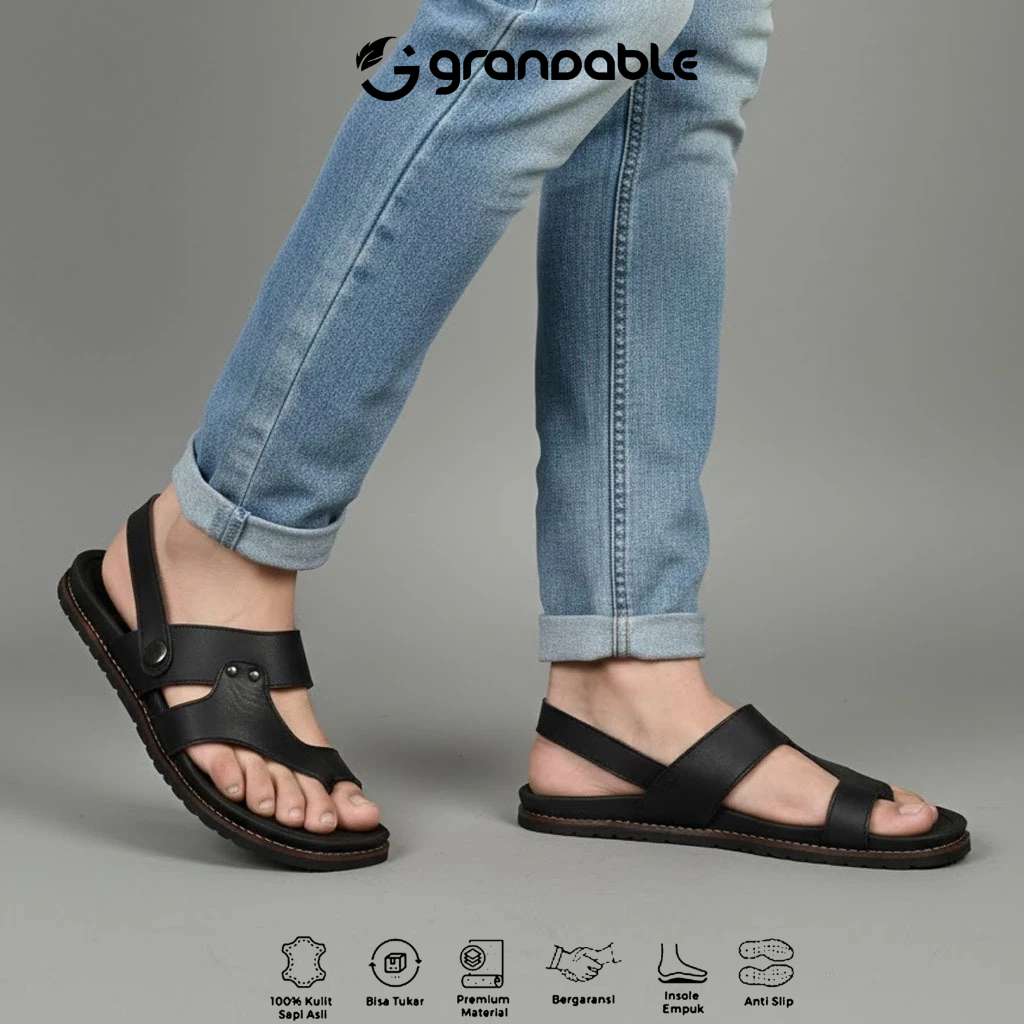 Sandal kulit asli pria kekinian kasual ukuran 39-44 - RIOT TEVEZ