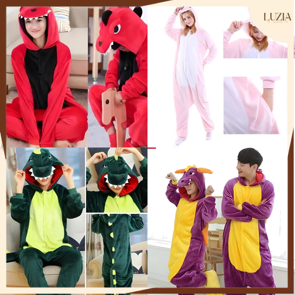 Onesie Kostum Dinosaurus Dewasa Cosplay Dino Keren I Baju tidur Dinosaurus