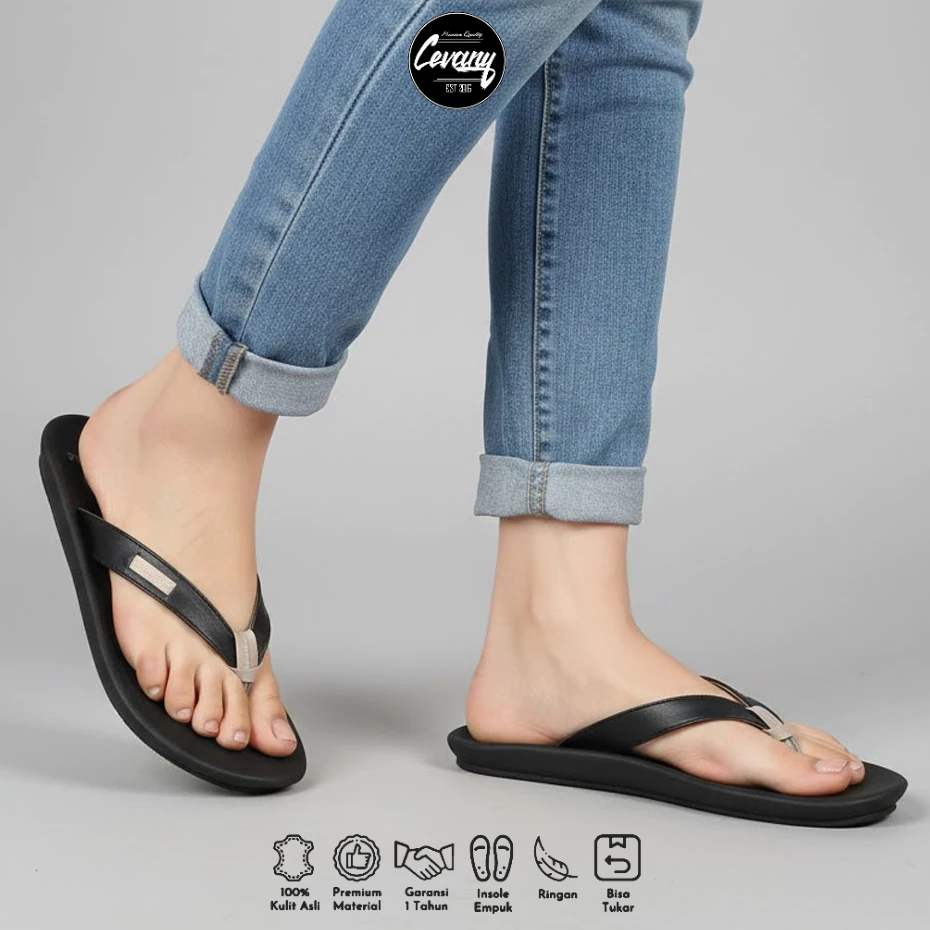 Sandal Sendal Jepit Kulit Asli Pria Cowok Ori Murah Terbaru- BIAN