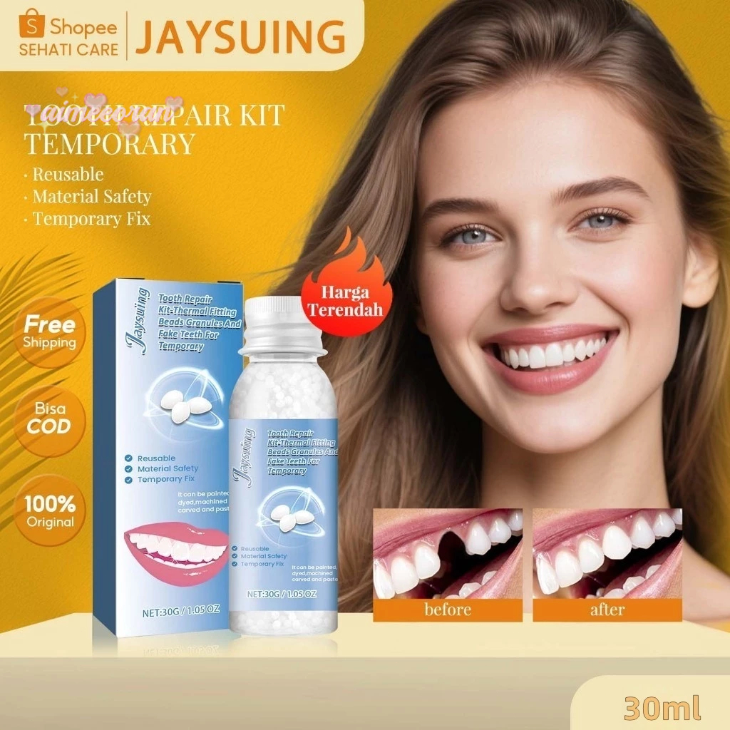 Jaysuing Tooth Repair Kit Temporary 30ml Penambal Gigi Berlubang Gigi Reusable Gigi Palsu Instant Te