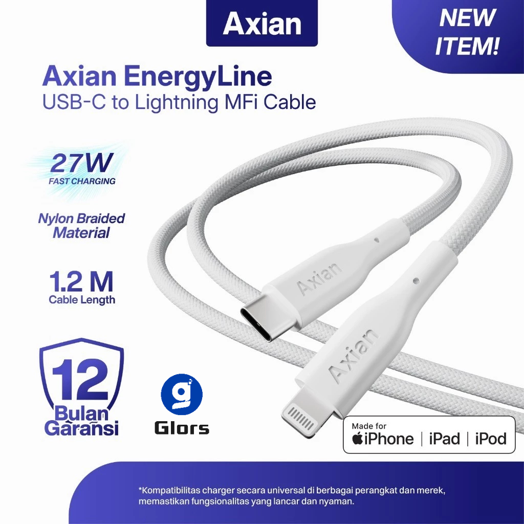 AXIAN EnergyLine MFi Kabel Data iPhone Type C to Lightning 3A Fast Charging