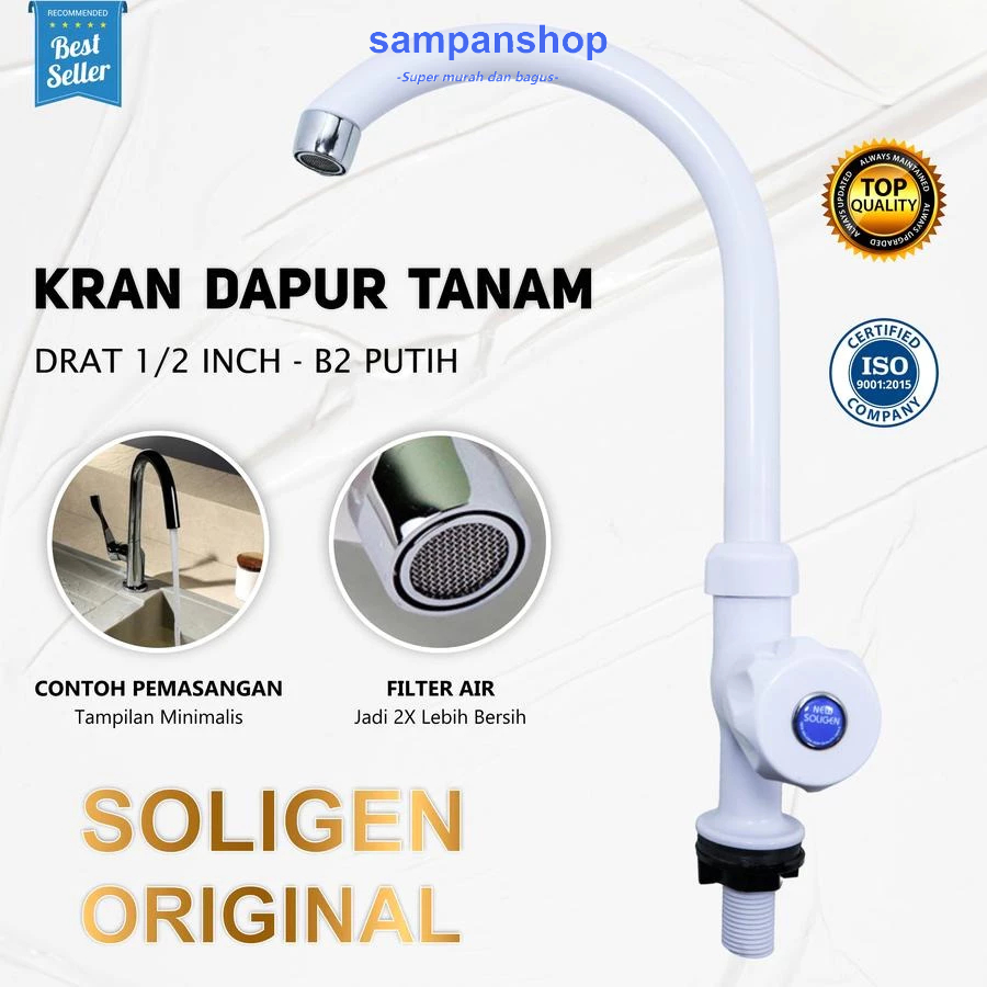Kran Angsa Dapur Air Wastafel Plastik PVC New Soligen Keran Air 1/2 Putih KERAN ANGSA CUCI PIRING KR