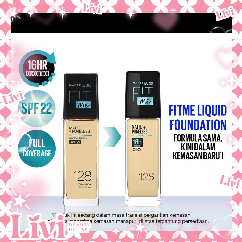 LIVI - MYB Maybelline Fit Me Foundation Matte + Poreless Liquid Foundation Make Up 30ml SPF 22 - Mak