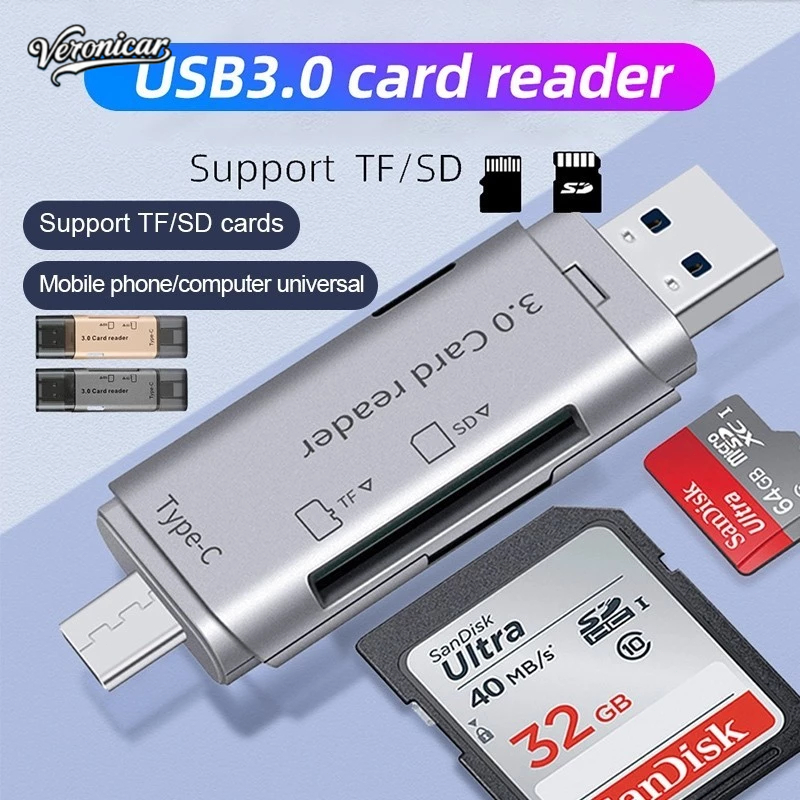 4 in 1 Card Reader High-Speed Smart USB 3.0 Metal Type C / Micro USB / SD Card / TF Memory Card Read