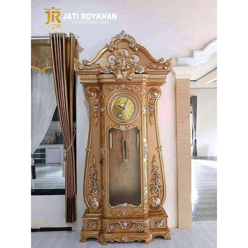 Lemari Jam Ukir Bagong Gold Jepara