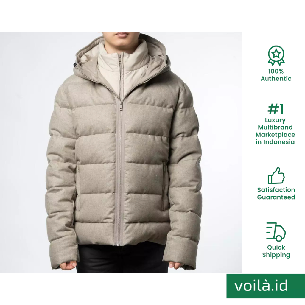 Jaket Winter Double Front Down Jacket in Carded Wool Flannel Natural