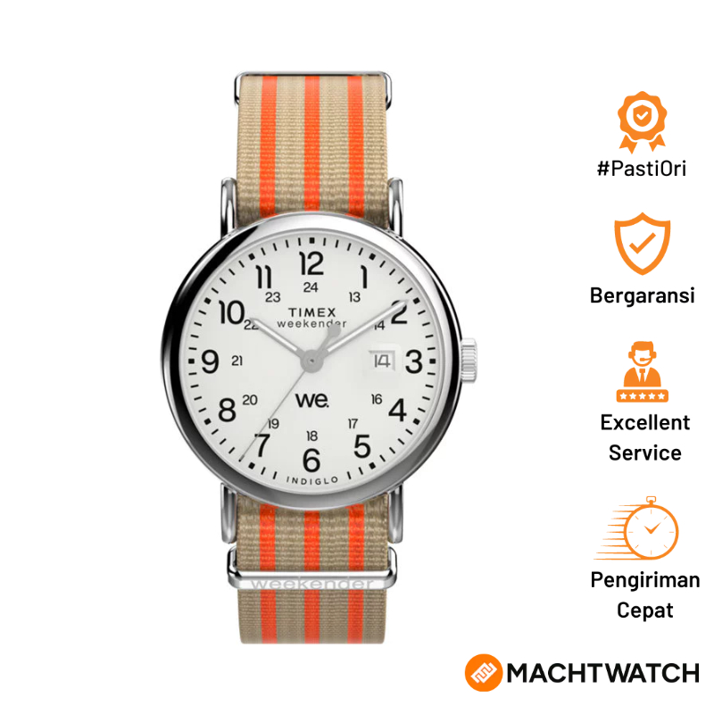 Jam Tangan Pria Timex Weekender TW2Y08900 White Dial Dual Tone Fabric Strap