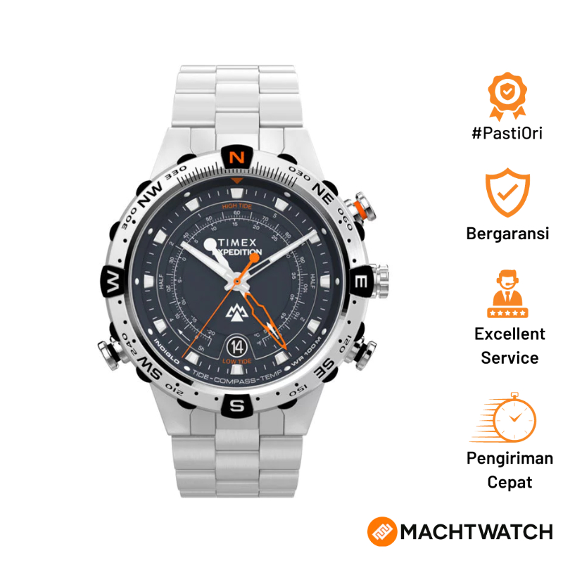 Jam Tangan Pria Timex Expedition TW2Y12900 Tide Temp Compass Dark Blue Dial Stainless Steel Strap