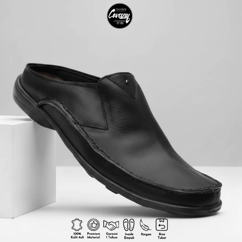 CEVANY - Sepatu Sandal Pria Kulit Asli Bustong Hitam Coklat Tan  Putih 38-43 - BUSTONG