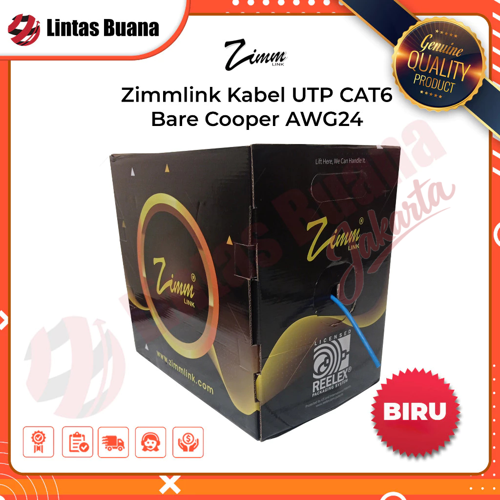 Zimmlink Kabel LAN UTP CAT6  AWG23 FULL COPPER/Tembaga Murni