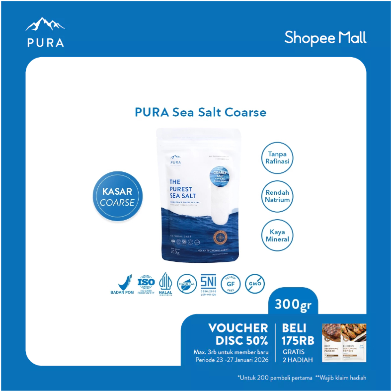 Pura Sea Salt Coarse (300gr) - Garam Laut Kasar - Garam Organik - Garam Natural - Garam Laut Alami -