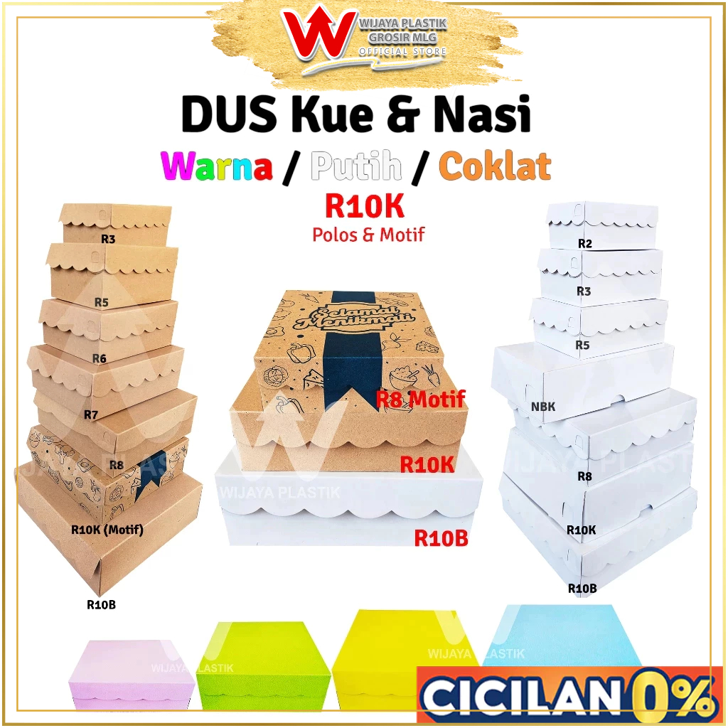 [50Pcs] Dus Kue & Nasi ( R10K ) 20x20 Warna / Putih / Coklat 350gsm --- 50 pcs @1/2 PACK | Duplex & 