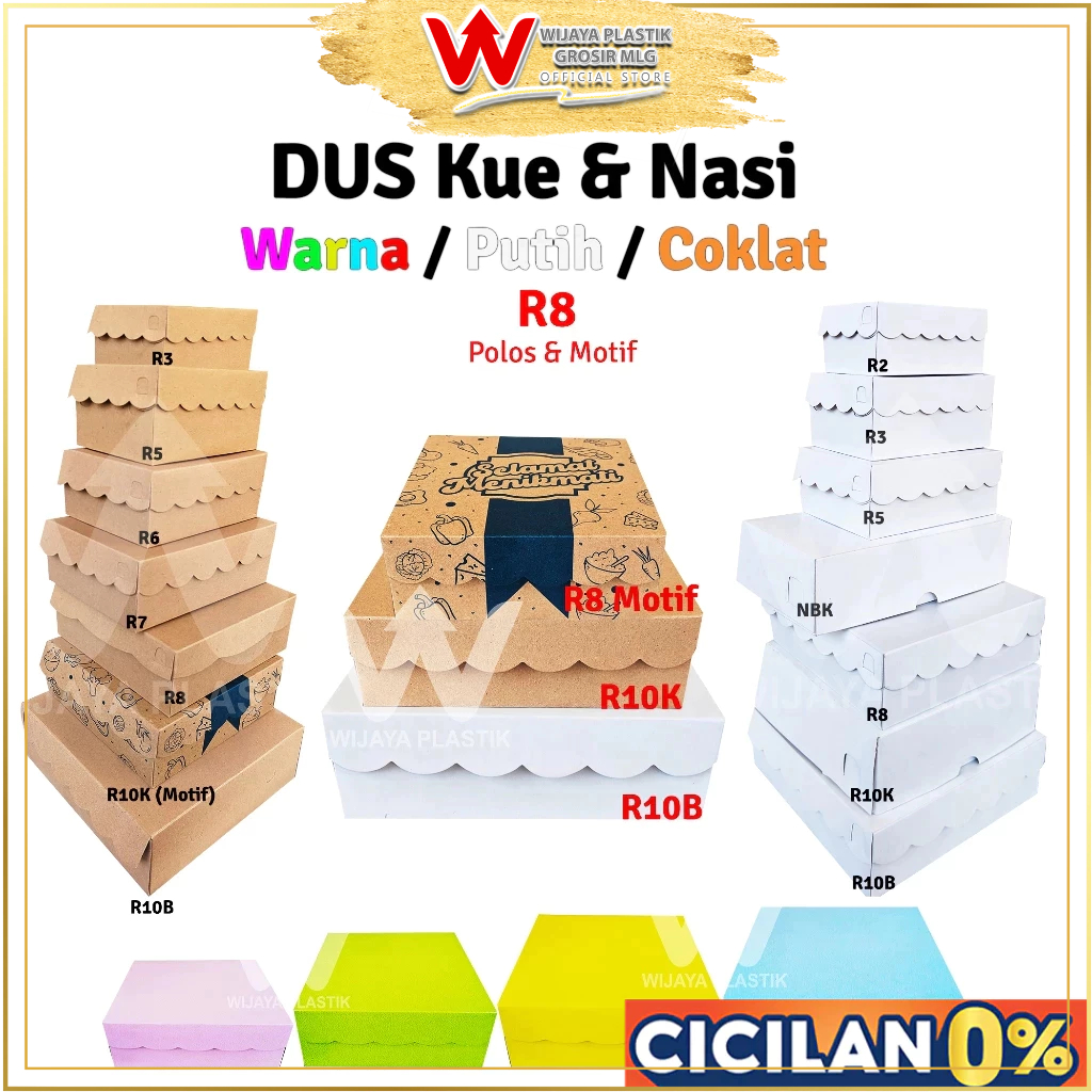 [50Pcs] Dus Kue & Nasi ( R8 ) 18x18 Warna / Putih / Coklat 350gsm --- 50 pcs @1/2 PACK | Duplex & Kr