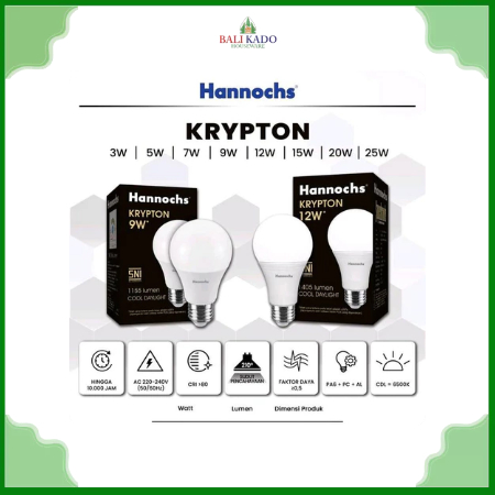 Hannochs Krypton Lampu Bohlam LED Cahaya Putih 3 5 7 9 12 15 20 25 Watt / Bola Lampu Hannochs 3-25W