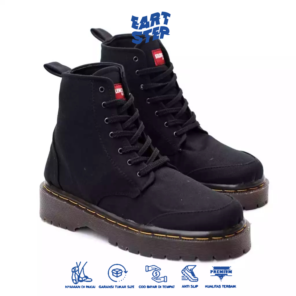 Sepatu Pantofel Hitam Docmart Boots Pria Sole Tinggi Kekinian