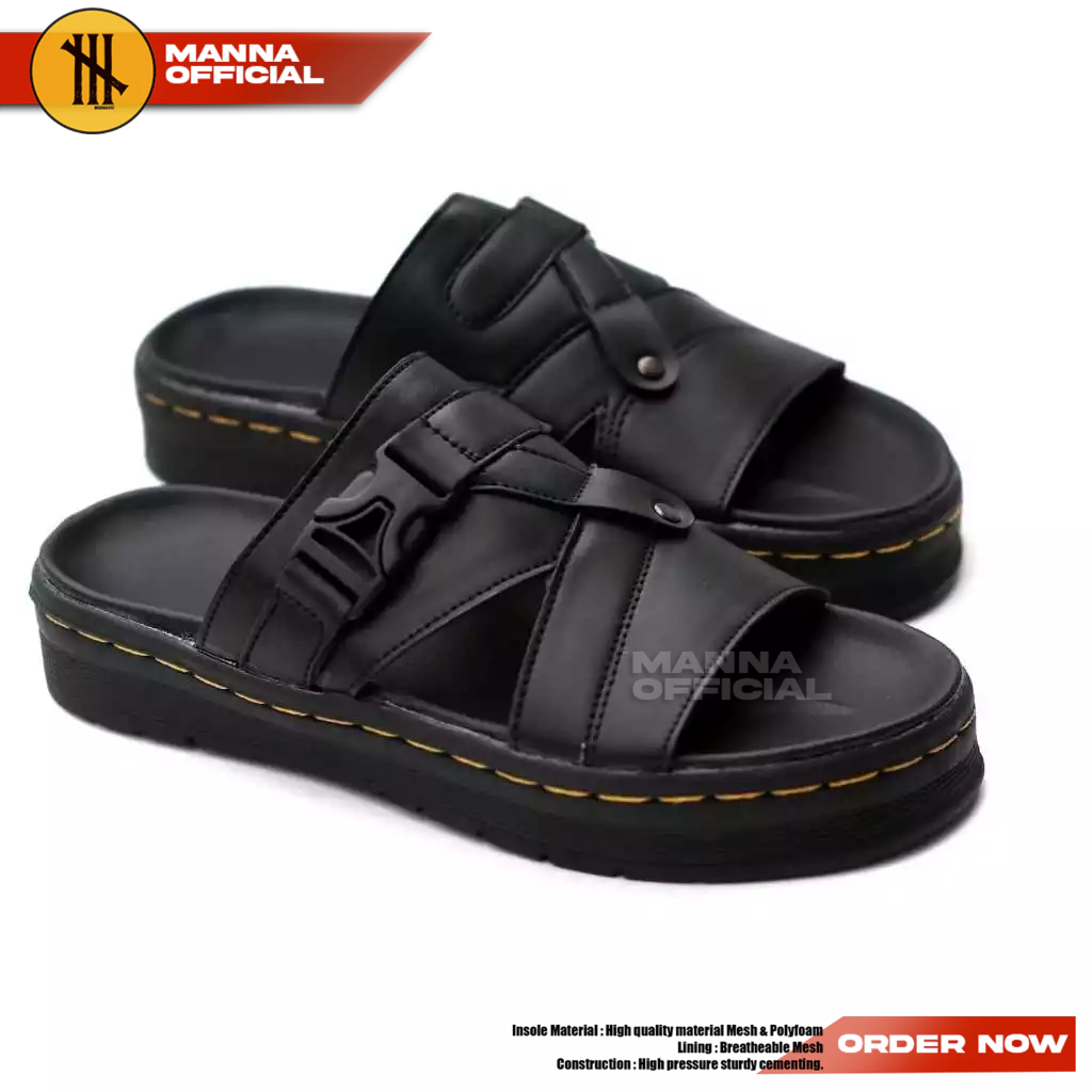 Sandal Slide Hitam Docmart Pria Sendal Slop Kasual Sole Empuk