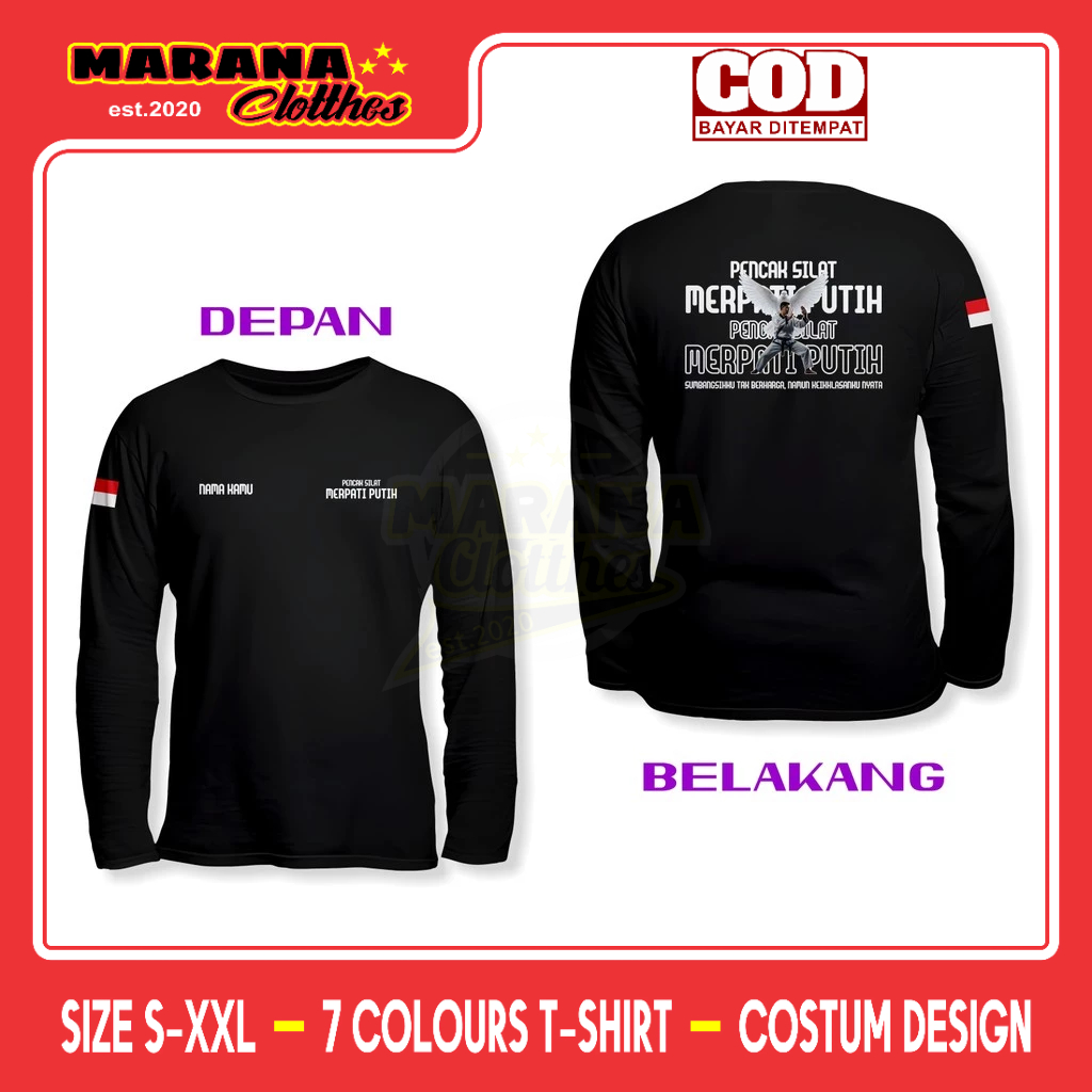 Kaos Pencak Silat Merpati Putih Gratis Nama DB Lengan Panjang Kaos Distro