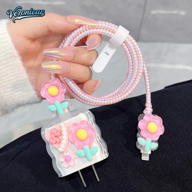 5 in1 Bentuk cinta Silikon Case Cover Pelindung Kepala Charger Charger iPhone 18W/20W dan Pelindung 