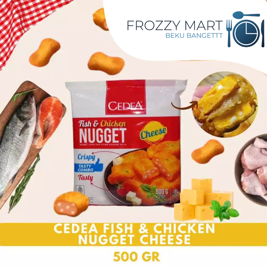 CEDEA Fish & Chicken Nugget Cheese – 120 gr/500 gr | Nugget Ikan & Ayam Keju Lezat untuk Siap Goreng