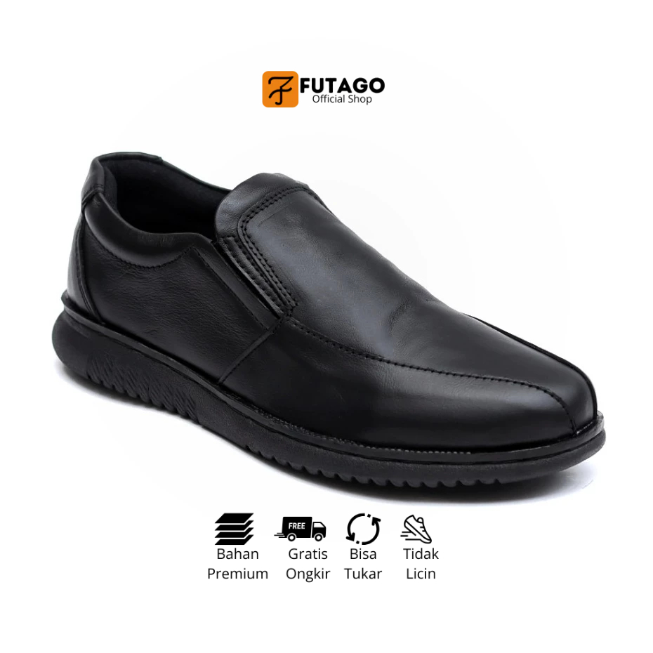 Futago - Sepatu Pria Slip On Loafers Kulit Hitam