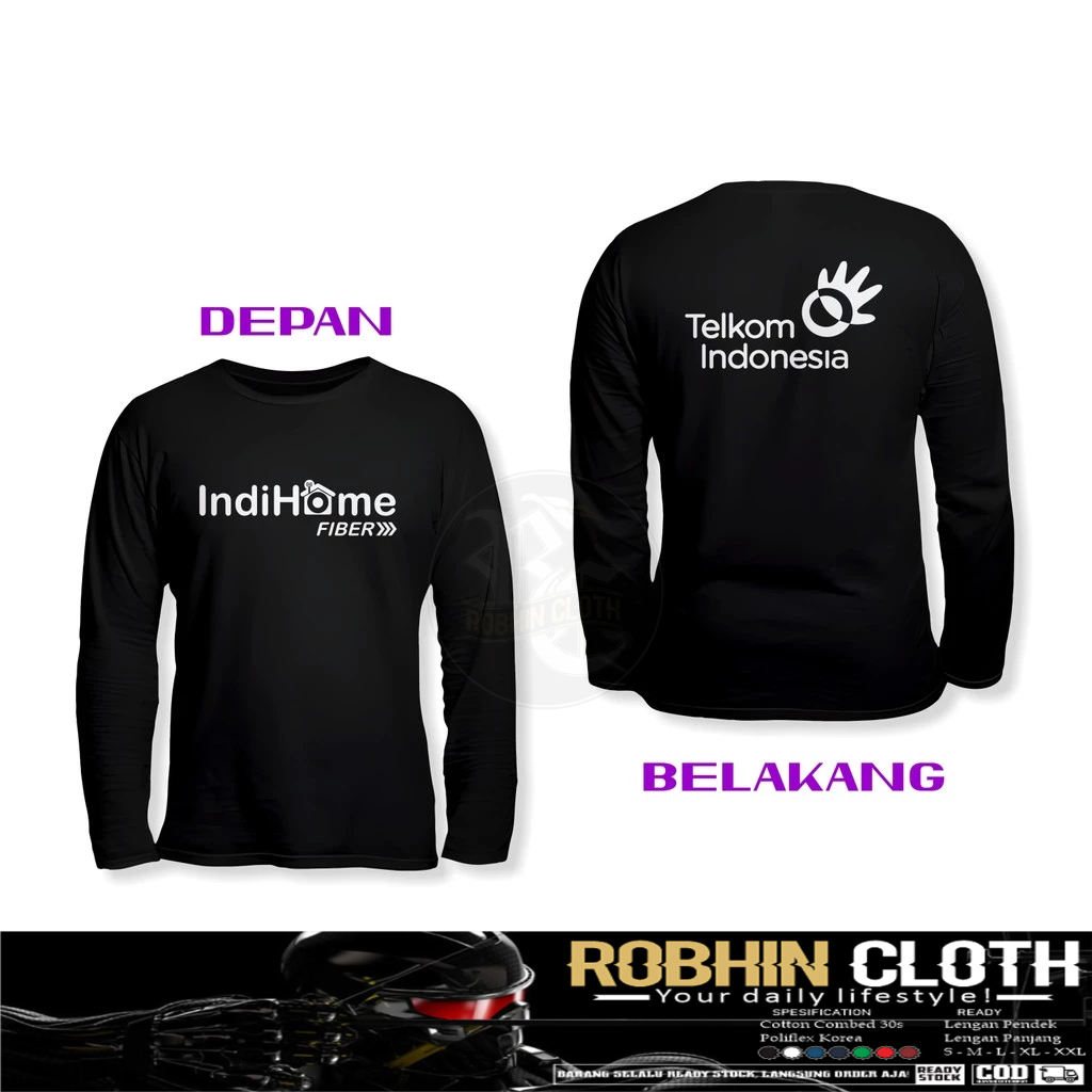 Kaos Baju Telkom Indonesia Indihome 100% Fiber DB Lengan Panjang Baju Perusahaan