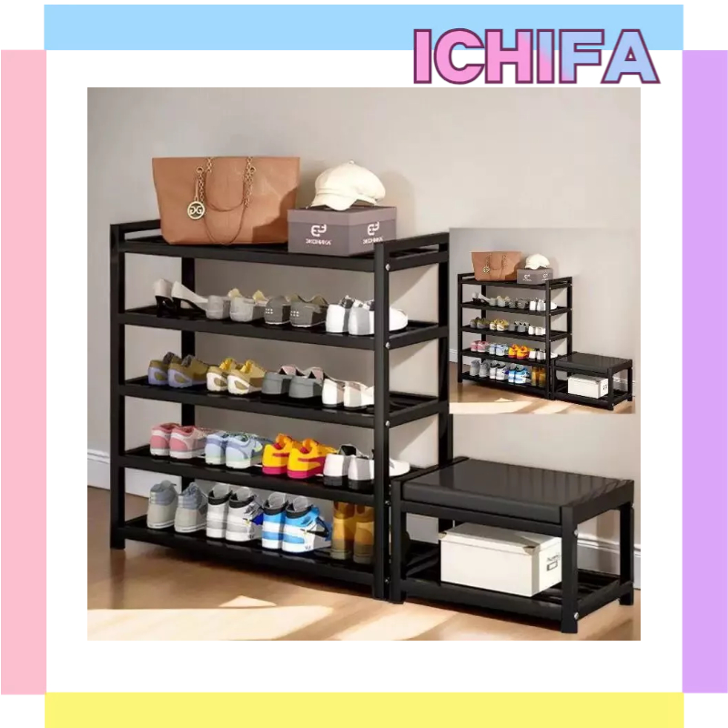 ICHIFA Rak Sepatu Besi Sandal 5 Tingkat Rak Sepatu Bahan Besi Rak Besi Susun Multifungsi