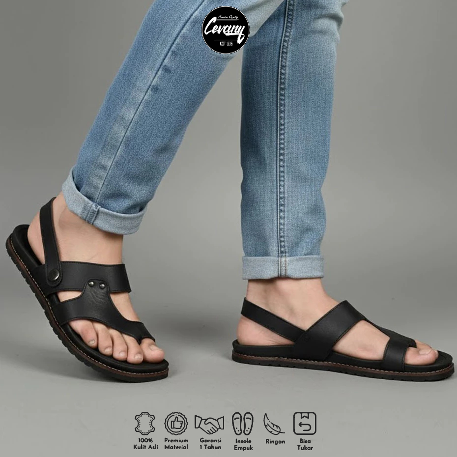 Sandal Pria Kulit Slip On Ukuran 39-44 - RIOT TEVEZ