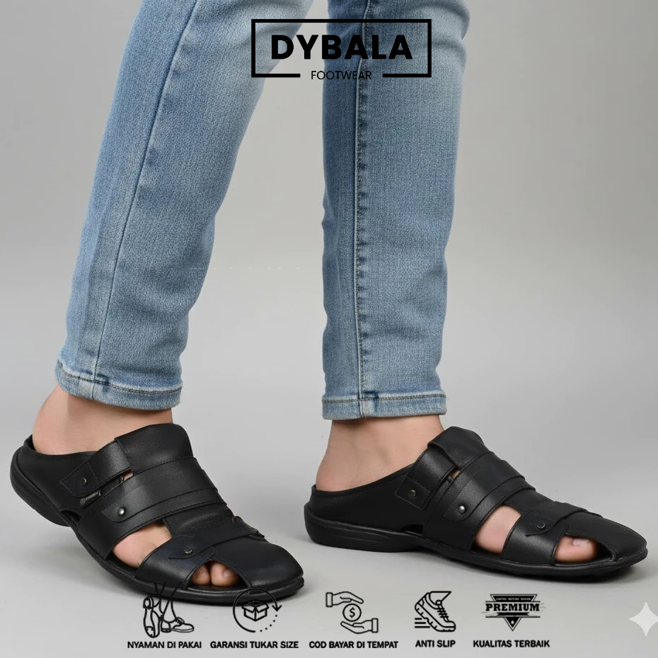 Sepatu Sandal Pria Slip On Slop Kulit Asli - Sole Karet Anti Slip Ukuran 38-44 Bustong CVNY