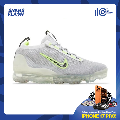 NIKE Kids Air Vapormax 2021 Flyknit Wolf Grey Volt (Gs) Sepatu Sneakers Anak - DB1550005