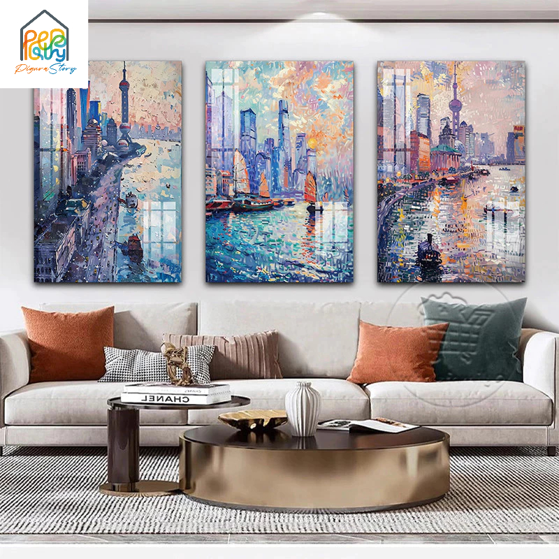 Hiasan dinding aesthetic Lukisan Minyak Abstrak Pemandangan Lukisan Dinding Dekorasi Ruang Tamu Ruan