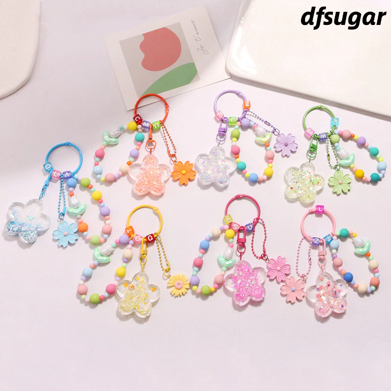 Liontin Ponsel Bunga Pasir Apung  Liontin Sakura Berwarna-warni yang Lucu  Liontin Tas Casing Earpho