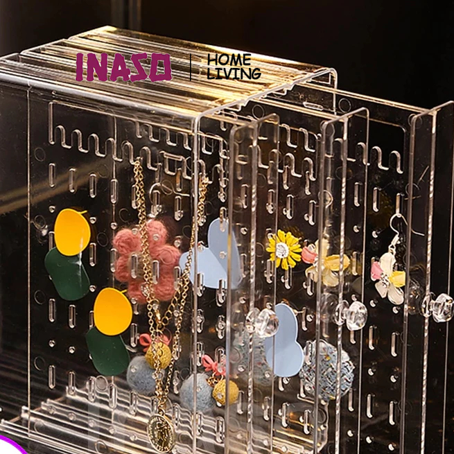 INASO Rak Perhiasan Anti Debu Rak Anting Aksesoris Wanita Acrylic Tempat Penyimpanan Jewelry Box HSB