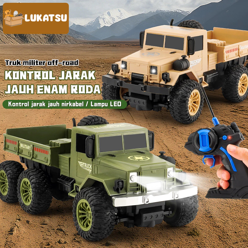 Mainan Mobil Truk Kargo Militer Remote Control Mainan Mobil RC + Lampu 4WD RC Mobil Monster Roda 6