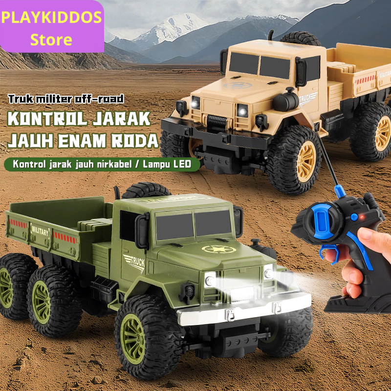 Mainan Mobil Truk Kargo Militer Remote Control Mainan Mobil RC + Lampu 4WD RC Mobil Monster 6 Roda