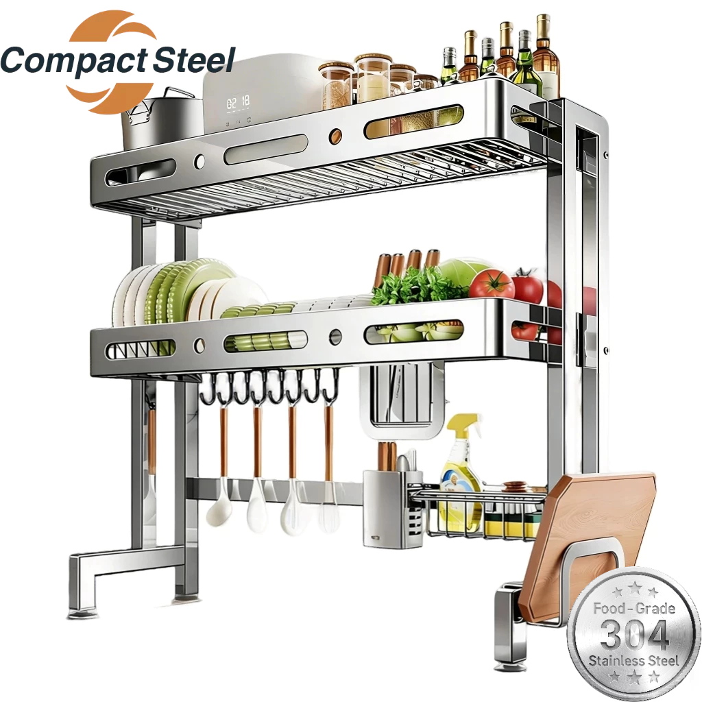 Compact Steel SUS 304 Rak Piring Wastafel Stainless Steel Rak Penyimpanan Piring Cuci Rak Dapur