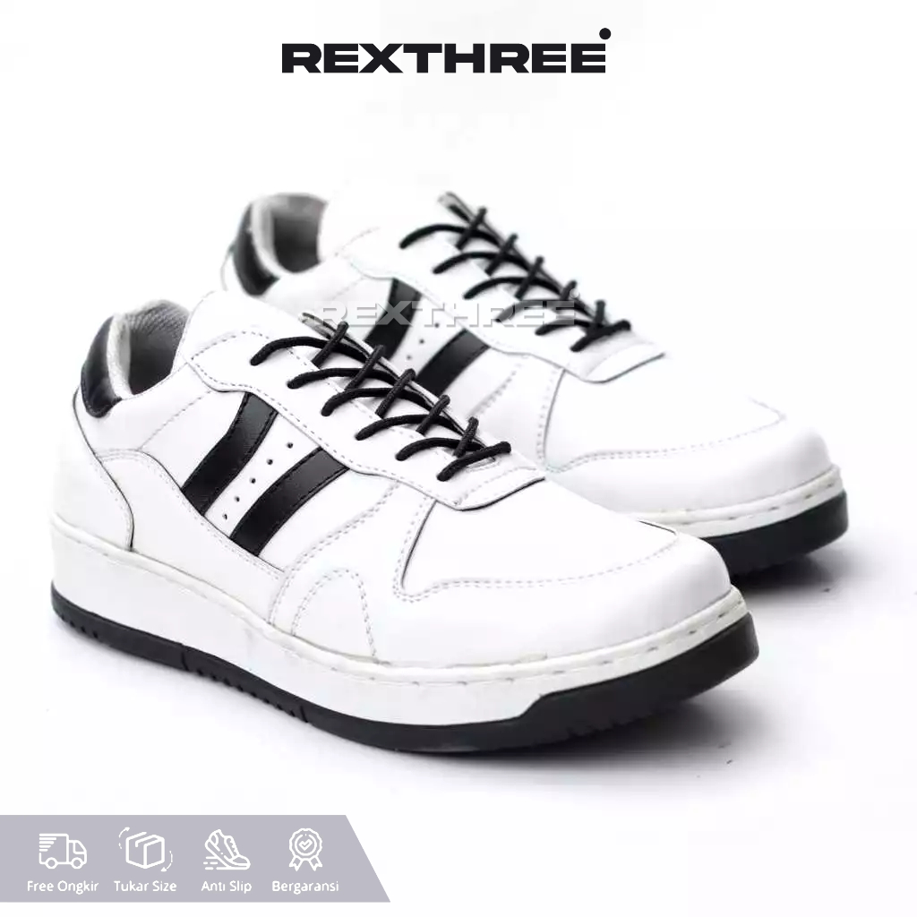 Sepatu Casual Pria Sneakers Tali Kulit Sintetis Putih