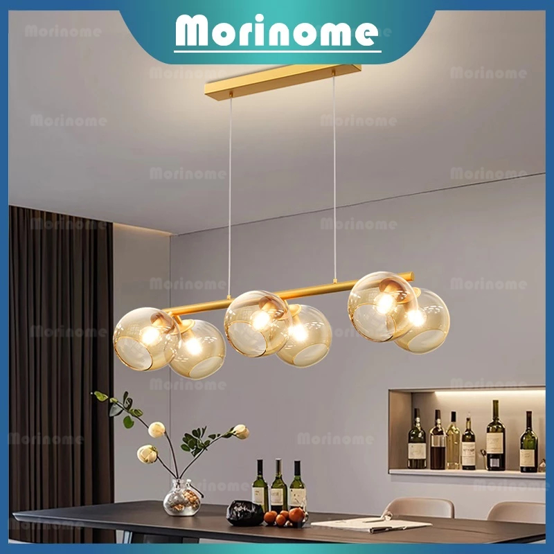 Lampu Gantung Minimalis Modern Lampu Hias Gantung 80cm 6 Bola Kaca Meja Makan Mini Bar Ruang Tamu Pe