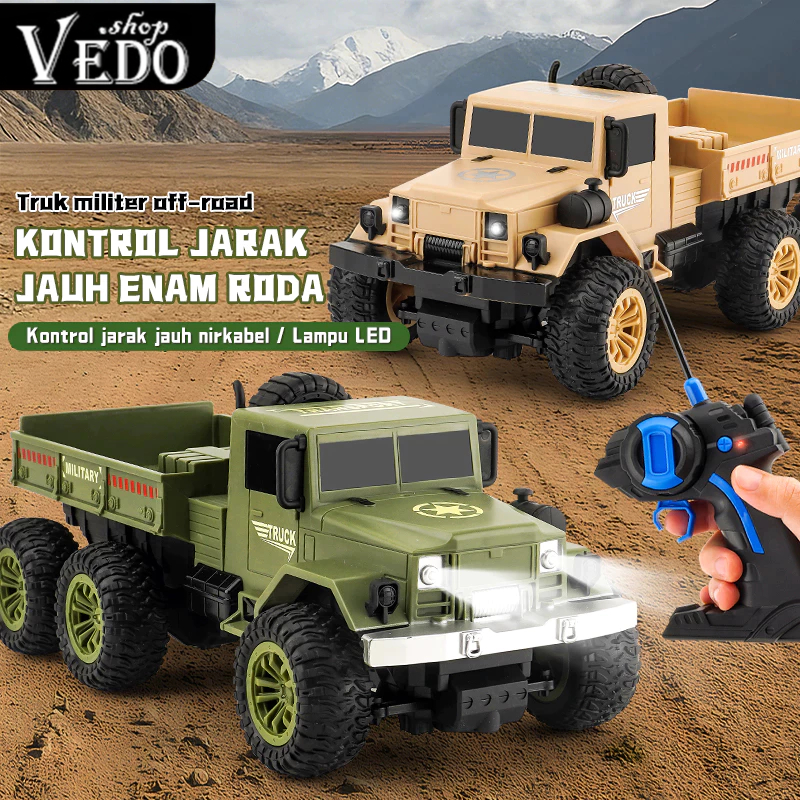 RC Truk Militer 4WD Dengan Lampu RC Offroad Military Truck Mobil Remote Control Truk Militer Roda 6 