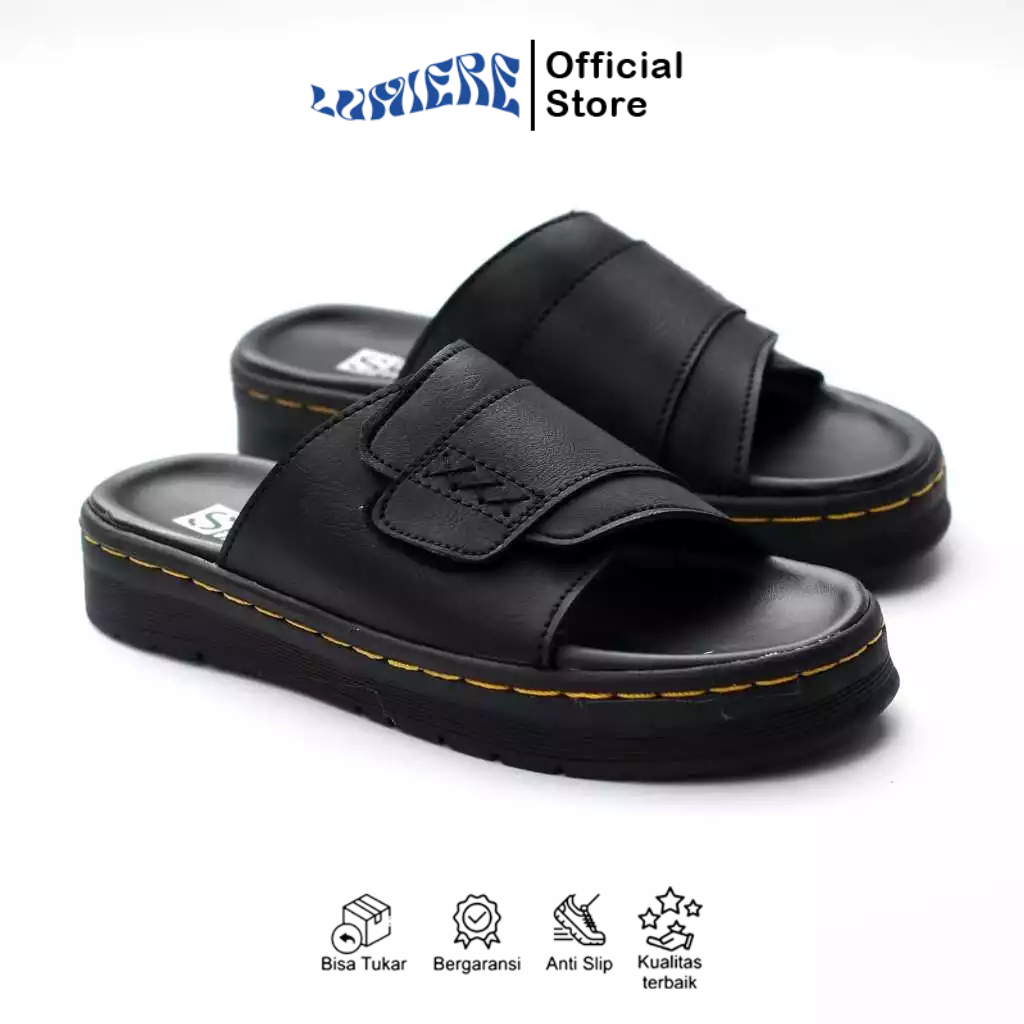 Sandal Docmart Slide Sole Tinggi Kasual Kulit Sintetis Pria