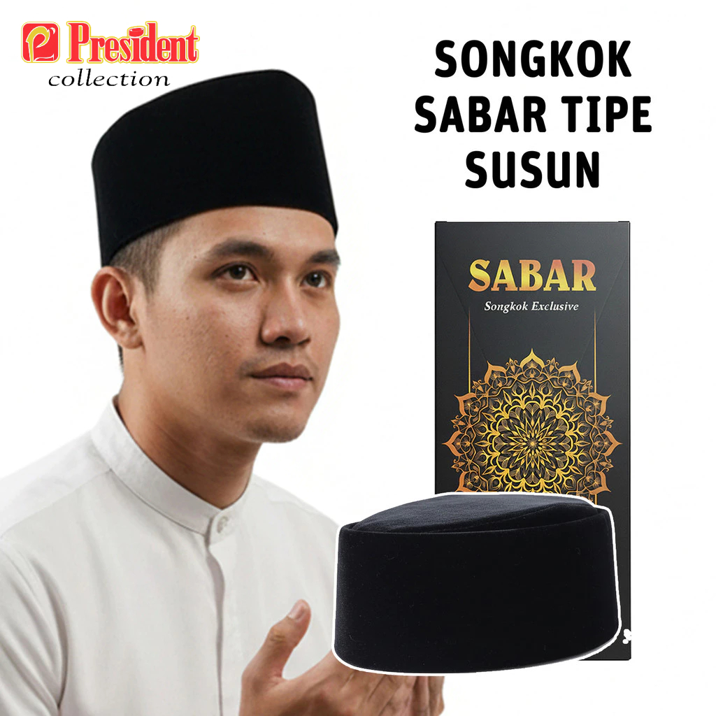 PRESIDENT – Songkok Hitam SABAR SUSUN Peci Hitam Dewasa Songkok Hitam Polos Tidak Mudah Penyok