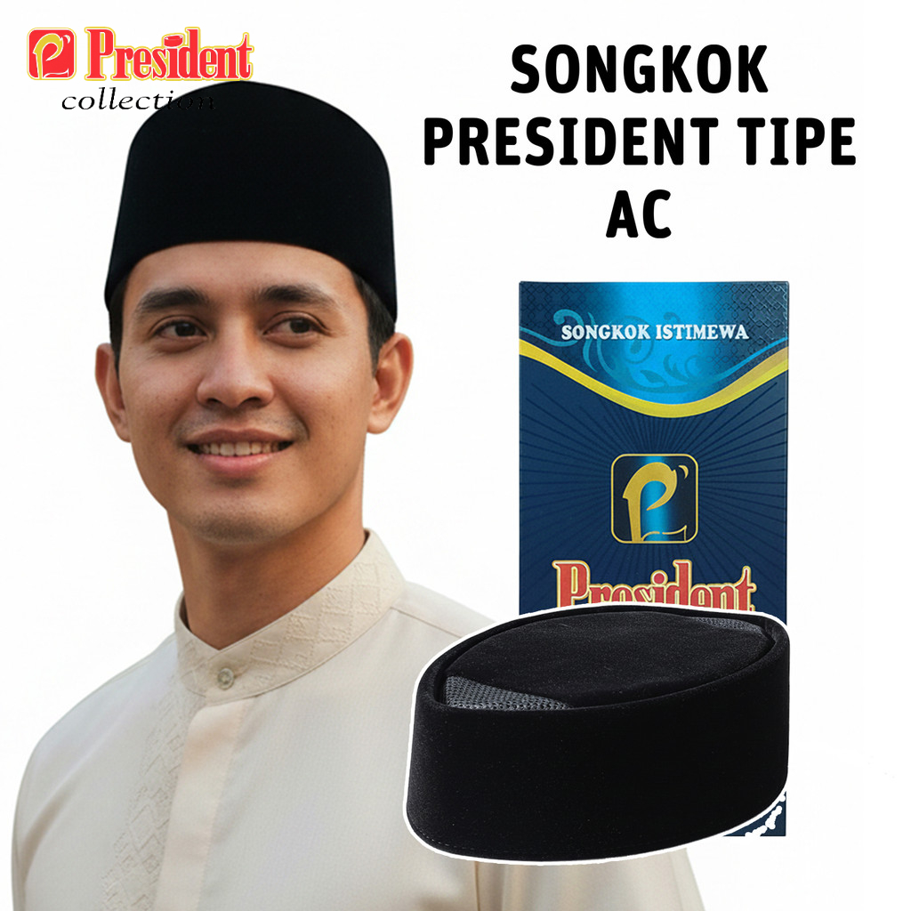 PRESIDENT – Songkok Hitam PRESIDENT AC Songkok Hitam Original Beludru Berkualitas Tidak Mudah Kuning