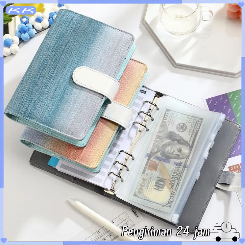 Ready A6 Tabungan Binder Buku Catatan Macaron Gradien Pu Kulit Buku Catatan Keuangan Keuangan Keluar
