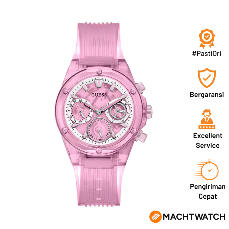 Jam Tangan Wanita Guess Athena GW0438L2 Ladies Eco Friendly Pink Dial Pink Polyurethane Strap