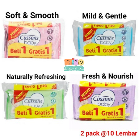 CUSSONS BABY WIPES / Tisu Basah 10S+10s / tisu basah travel cusson baby / tisu basah bayi BUY 1 GET 