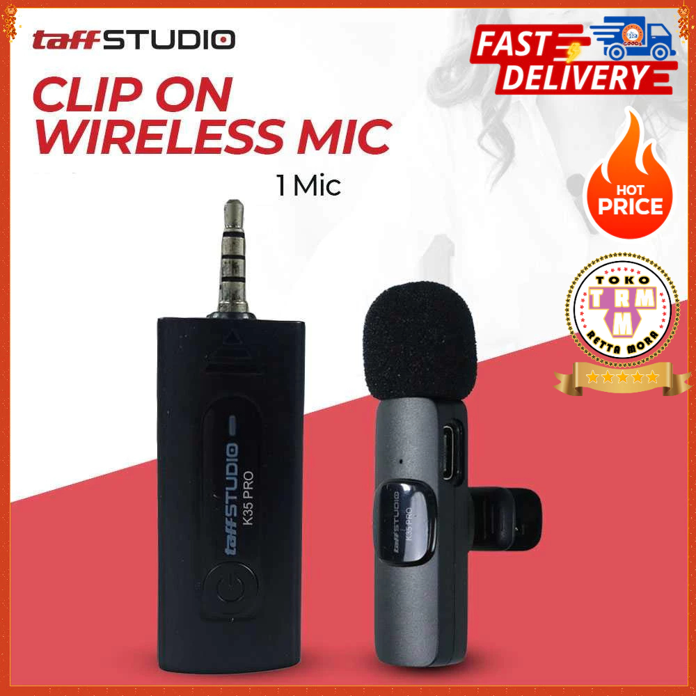 Mic Clip On TaffSTUDIO K35 Pro | Wireless 3.5mm Original untuk Vlog & Performance