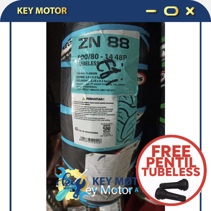 Ban Luar Motor ZENEOS ZN88 100/80-14 Ring 14 TUBELESS 100% Asli dan Baru