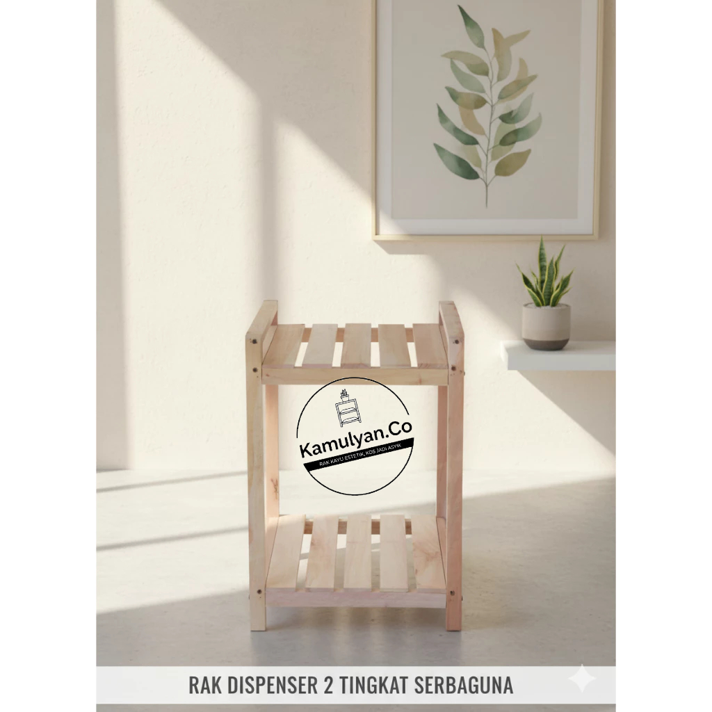 Rak Meja Dispenser & MagicCom Kayu Mahoni 2 Susun Simple Kuat Rak Kos-Kosan Minimalis Estetik