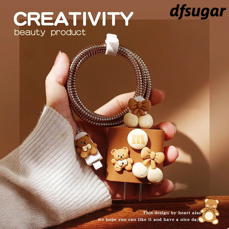 1 Set Oppo 33W  Paket Cover Pelindung Kepala & Kabel Charger Spiral Beruang Ceri Pelindung Kabel Dat