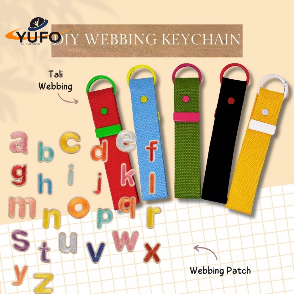 Tali Webbing Keychain Ukuran 3,2cm x 18cm DIY tempel Patch Webbing Bordir Motif Lucu