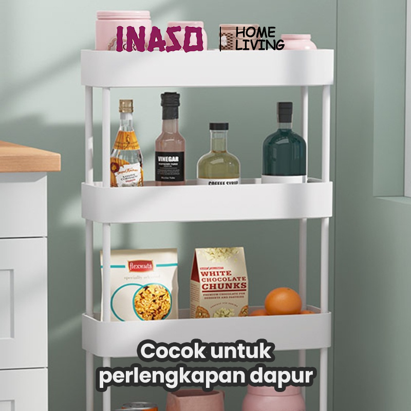 INASO Rak Bumbu Dapur Sayur Troli Dorong Troley Tingkat Rak Roda Salon Rak Kamar Mandi HRK503